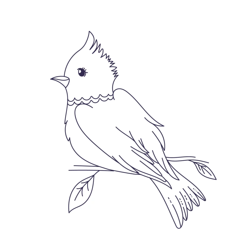 Dessin d'oiseau en contours noirs, adapté à une transformation en broderie